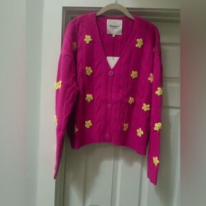 &Merci Vibrant Pink Cardigan with Yellow Floral Details